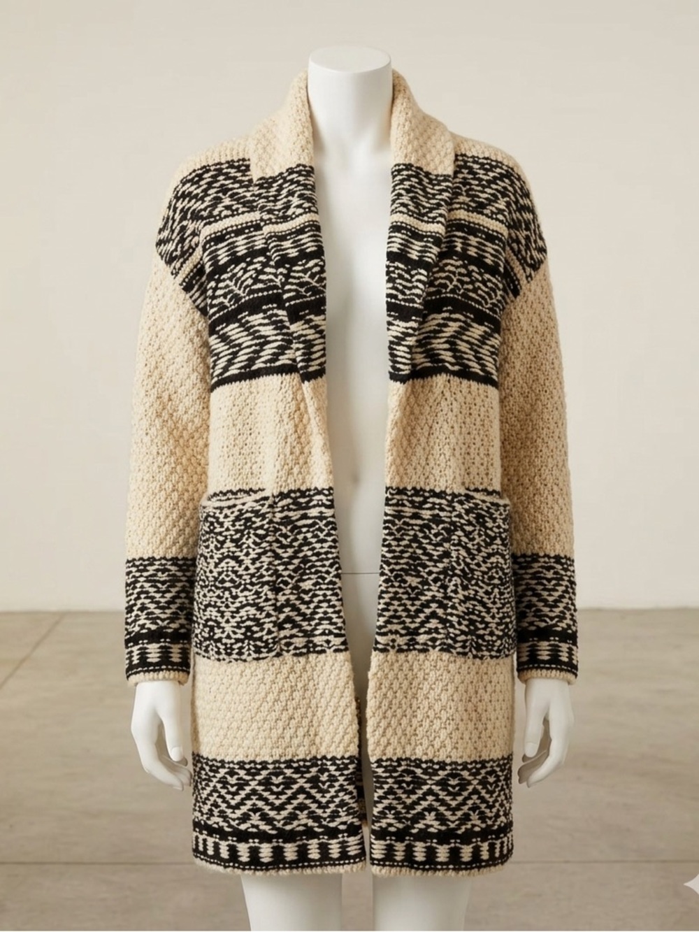 Lucky Brand Fair Isle Sweater Coatigan~ Nordic~ Chunky Knit Boho~Wool Blend Sz S